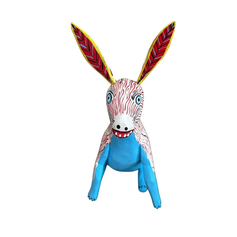 Oaxacan Wood Carved Donkey Burro Alebrije Mexican Folk Art Red Blue Yellow Cute